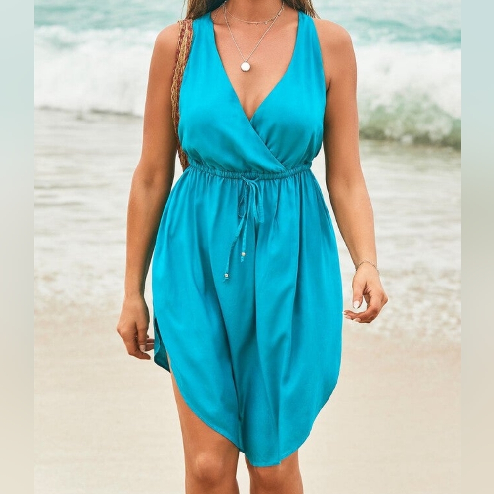 Swimsuits for All Teal Tenley Surplice Coverup Short Dress Size 18/20